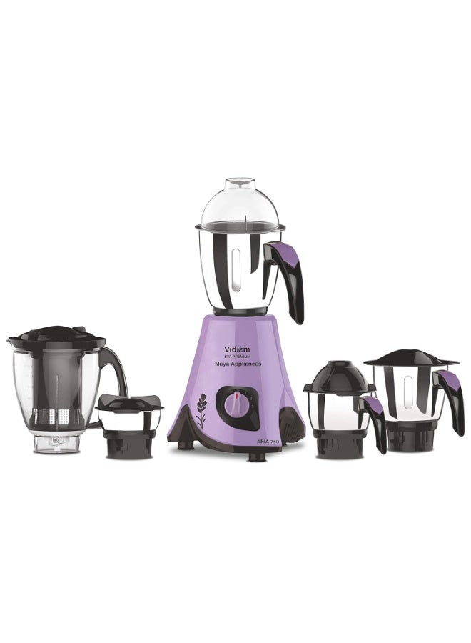 Vidiem Eva Premium 750W Mixer Grinder with 5 Jars (Lavender & Black) | Juicer Mixer Grinder for Wet & Dry Grinding, Chutney & Juice | Self-Locking Leakproof Jars | 5-Year Motor Warranty - Image 1